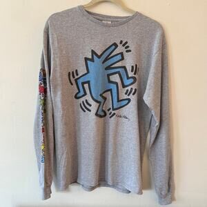 🎨 Keith Haring x Junk Food Gray Graphic Long Sleeve Tee – Size M
